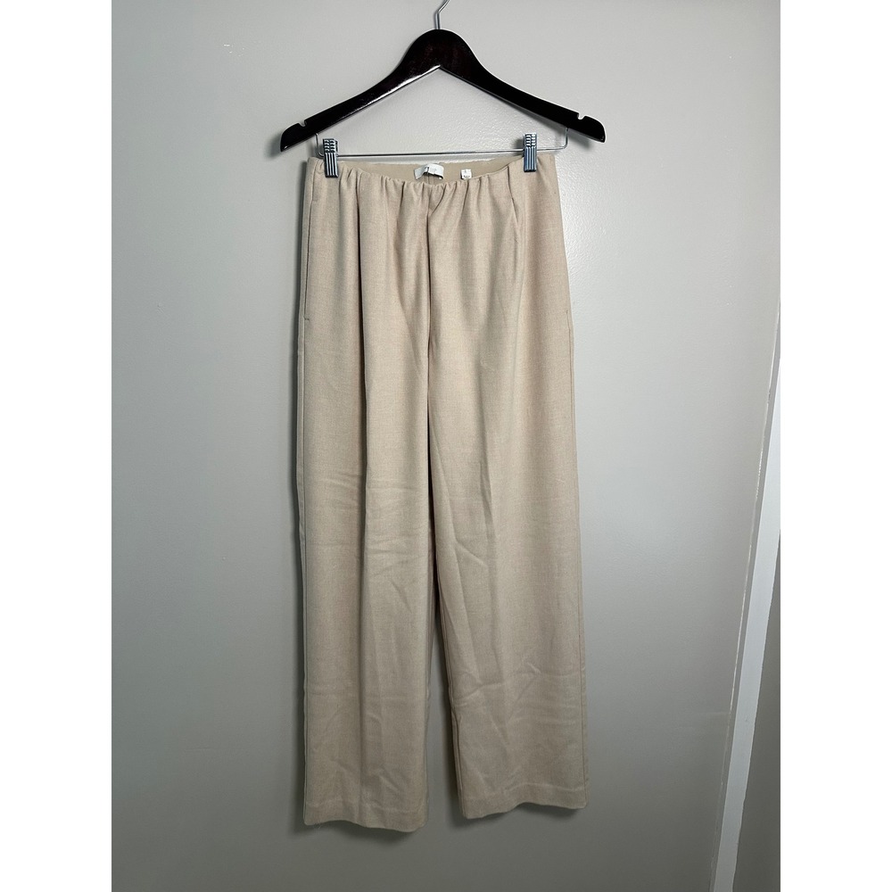 Vince Flannel Pull On Wide Leg Pants Women S Light Oat EUC Wool Blend Relaxed